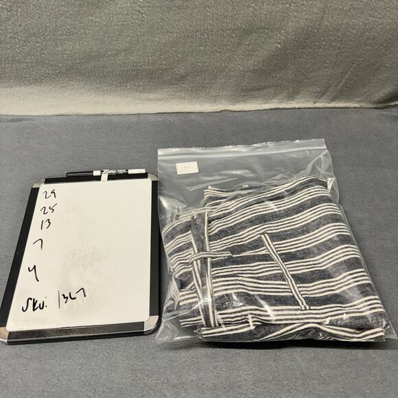 Madewell Paperbag Pants Womens 4 Blue Linen Cotton Stripe Belted Coastal Crop - Picture 10 of 10